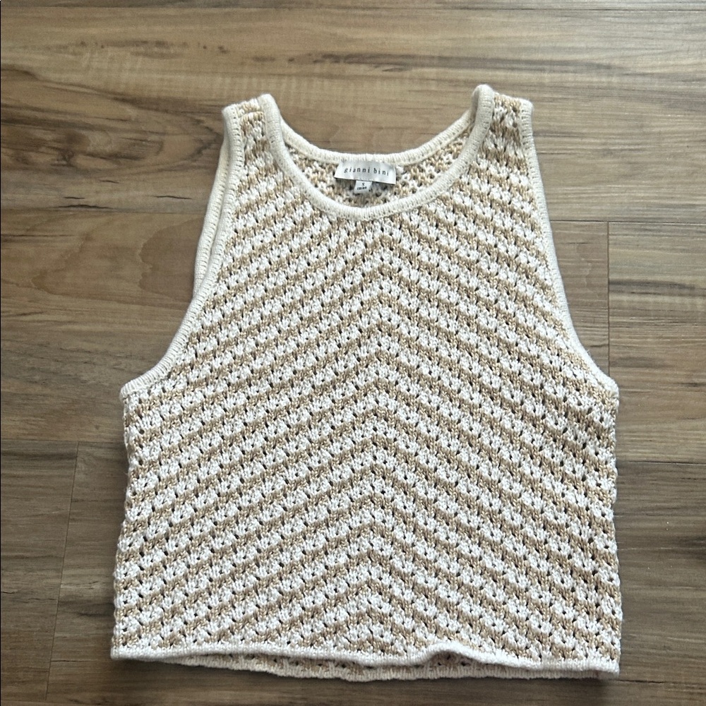 Gianni Bini Cream and Tan Knit Crop Top